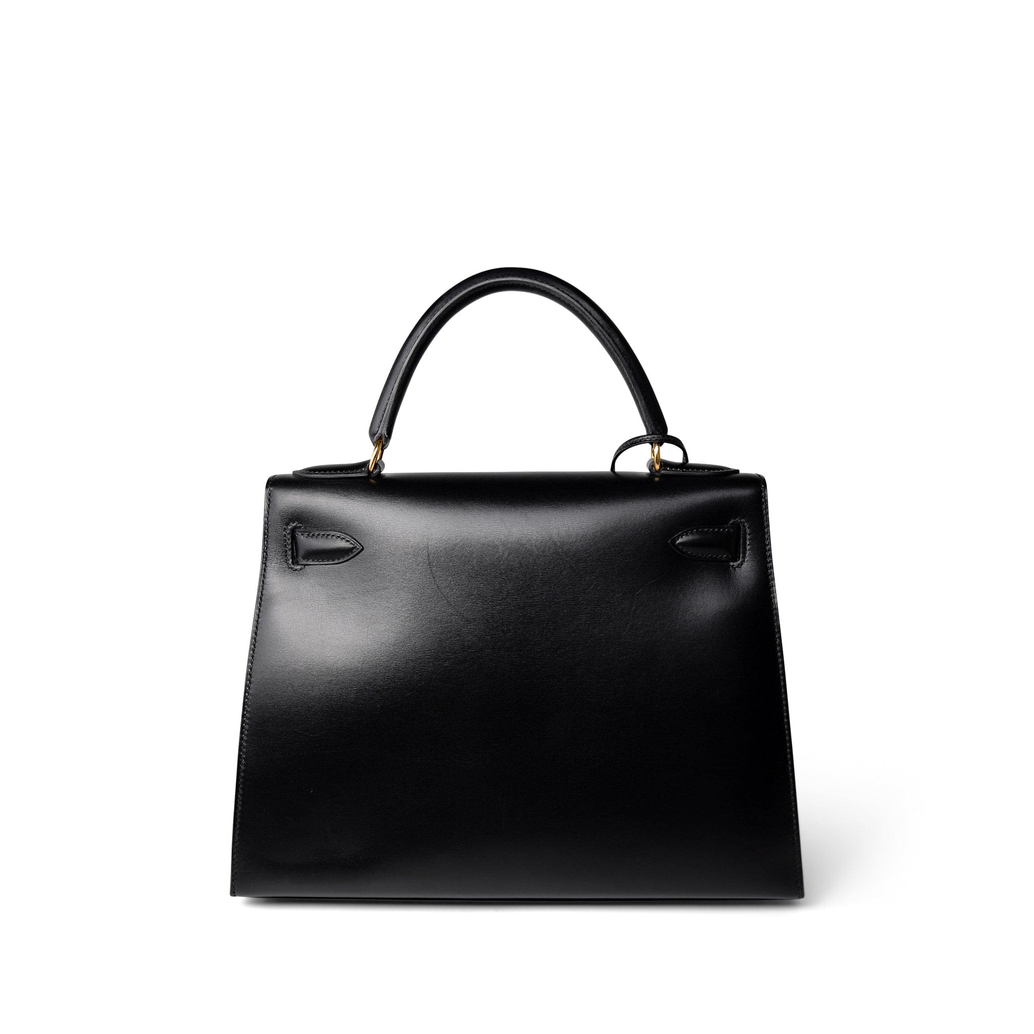 Hermes Handbag Black Kelly Sellier 28 Black Box Calfskin Gold Plated X Circle Stamp - Redeluxe