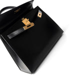 Hermes Handbag Black Kelly Sellier 28 Black Box Calfskin Gold Plated X Circle Stamp - Redeluxe