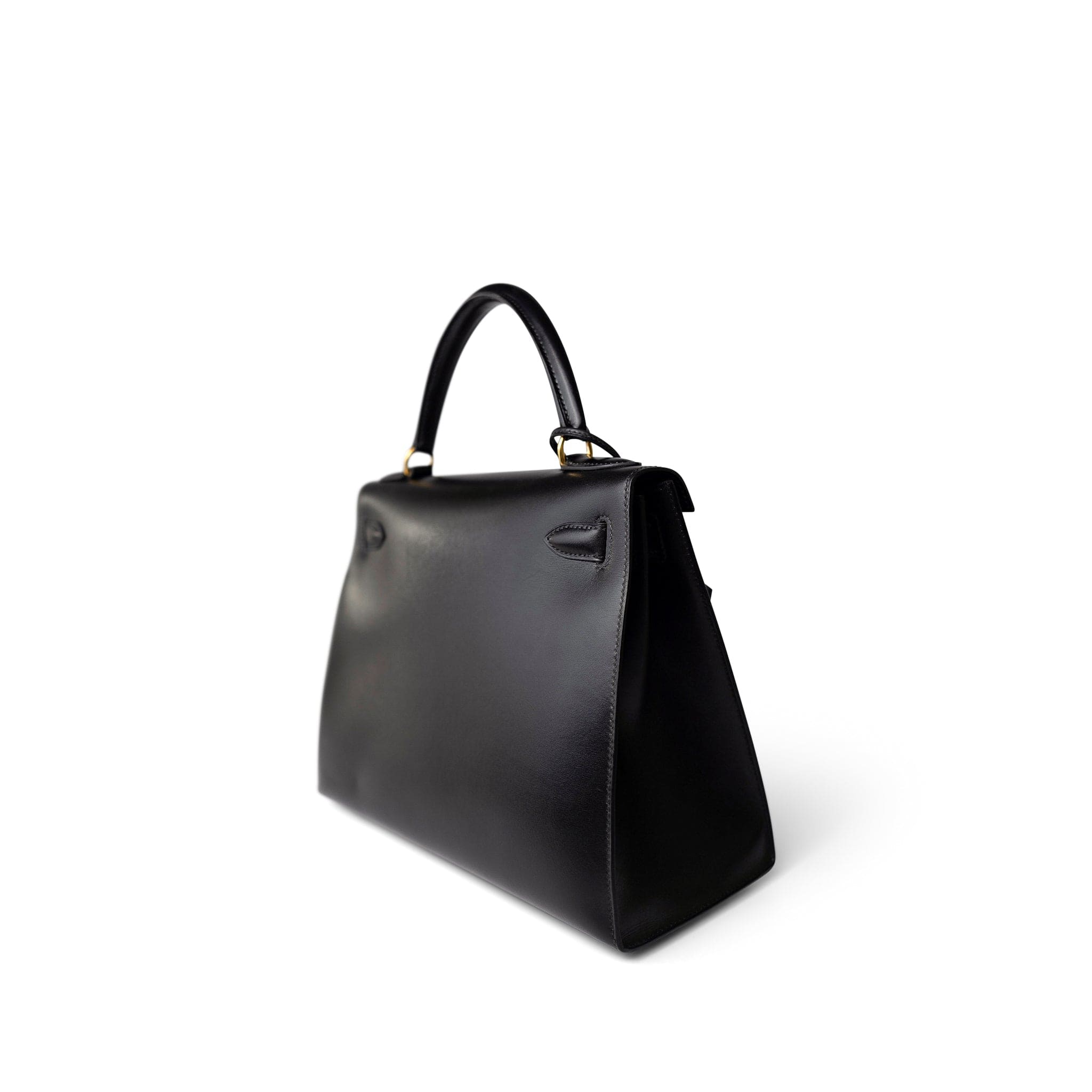 Hermes Handbag Black Kelly Sellier 28 Black Box Calfskin Gold Plated X Circle Stamp - Redeluxe