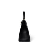 Hermes Handbag Black Kelly Sellier 28 Black Box Calfskin Gold Plated X Circle Stamp - Redeluxe