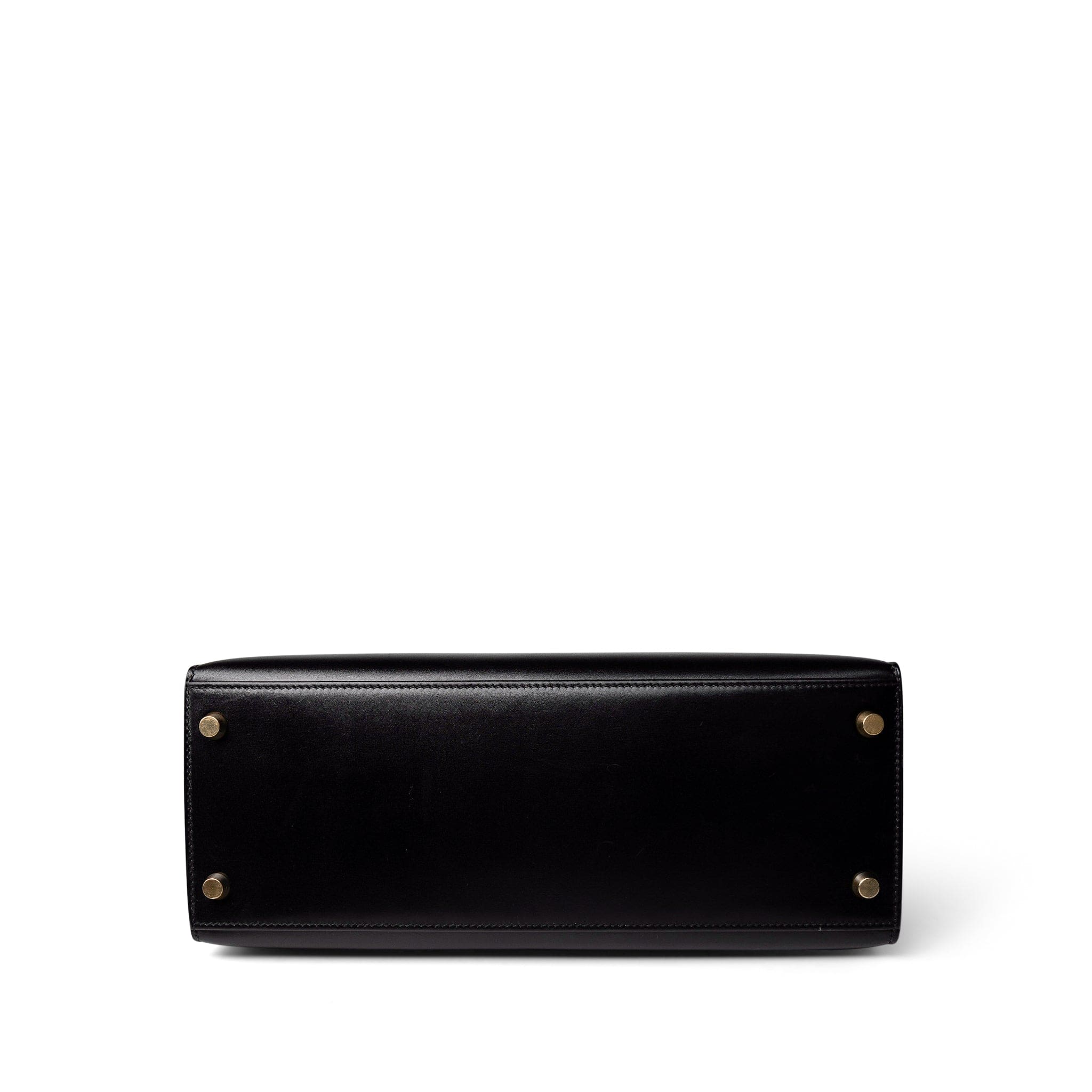 Hermes Handbag Black Kelly Sellier 28 Black Box Calfskin Gold Plated X Circle Stamp - Redeluxe