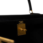 Hermes Handbag Black Kelly Sellier 28 Black Box Calfskin Gold Plated X Circle Stamp - Redeluxe