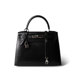 Hermes Handbag Black Kelly Sellier 28 Black Box Calfskin Palladium Plated [R] Stamp - Redeluxe