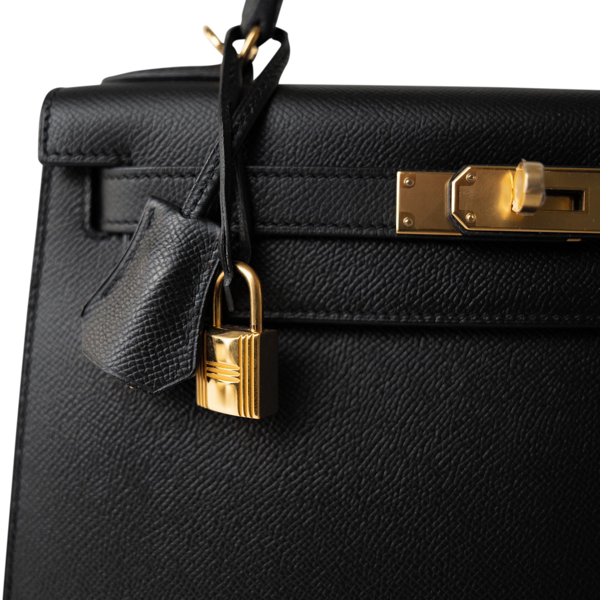 Hermes Handbag Black Kelly Sellier 28 Black Epsom Gold Plated C Stamp - Redeluxe