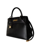 Hermes Handbag Black Kelly Sellier 28 Box Calfskin Gold Plated Hardware M Circle Stamp - Redeluxe