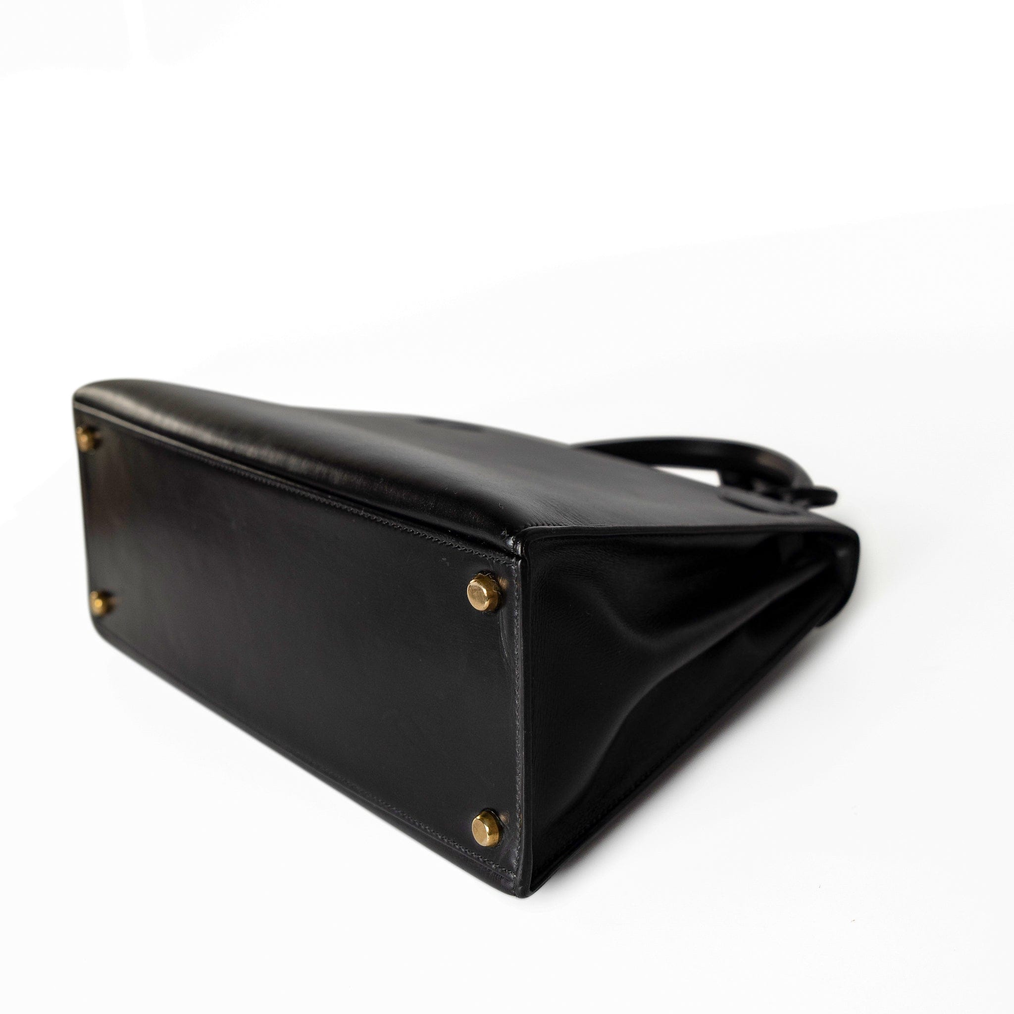 Hermes Handbag Black Kelly Sellier 28 Box Calfskin Gold Plated Hardware M Circle Stamp - Redeluxe