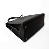 Hermes Handbag Black Kelly Sellier 28 Box Calfskin Gold Plated Hardware M Circle Stamp - Redeluxe