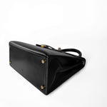 Hermes Handbag Black Kelly Sellier 28 Box Calfskin Gold Plated Hardware M Circle Stamp - Redeluxe