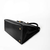 Hermes Handbag Black Kelly Sellier 28 Box Calfskin Gold Plated Hardware M Circle Stamp - Redeluxe