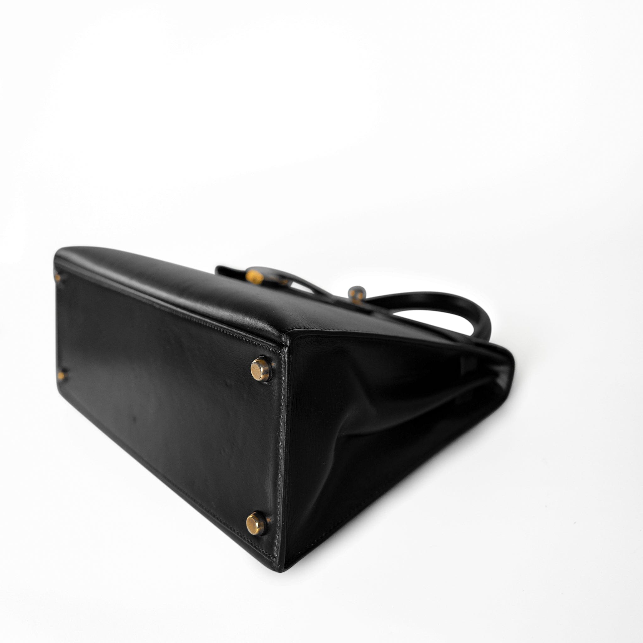 Hermes Handbag Black Kelly Sellier 28 Box Calfskin Gold Plated Hardware M Circle Stamp - Redeluxe