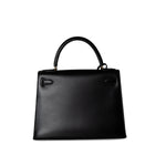 Hermes Handbag Black Kelly Sellier 28 Box Calfskin Gold Plated Hardware M Circle Stamp - Redeluxe