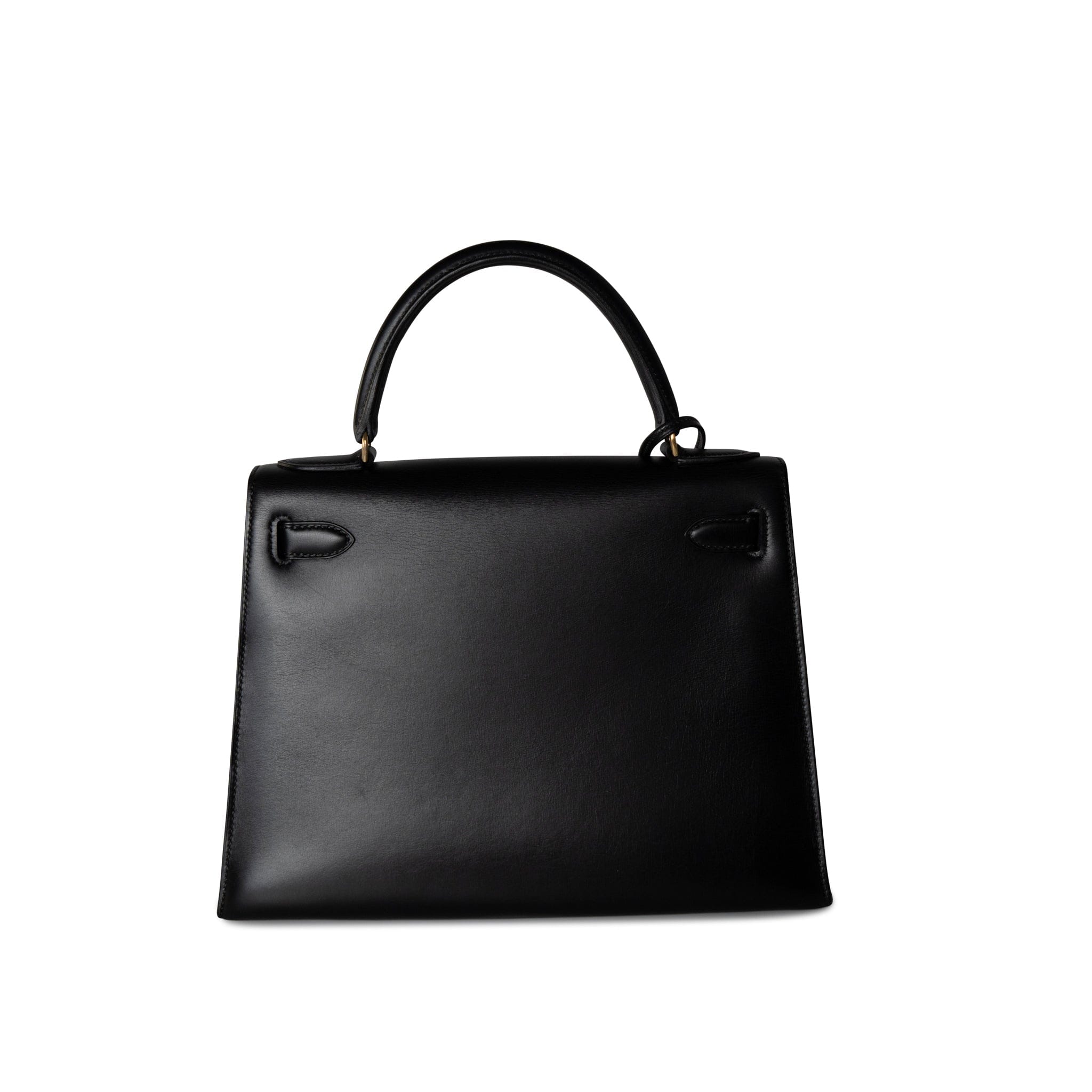 Hermes Handbag Black Kelly Sellier 28 Box Calfskin Gold Plated Hardware M Circle Stamp - Redeluxe