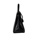 Hermes Handbag Black Kelly Sellier 28 Box Calfskin Gold Plated Hardware M Circle Stamp - Redeluxe