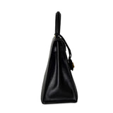 Hermes Handbag Black Kelly Sellier 28 Box Calfskin Gold Plated Hardware M Circle Stamp - Redeluxe