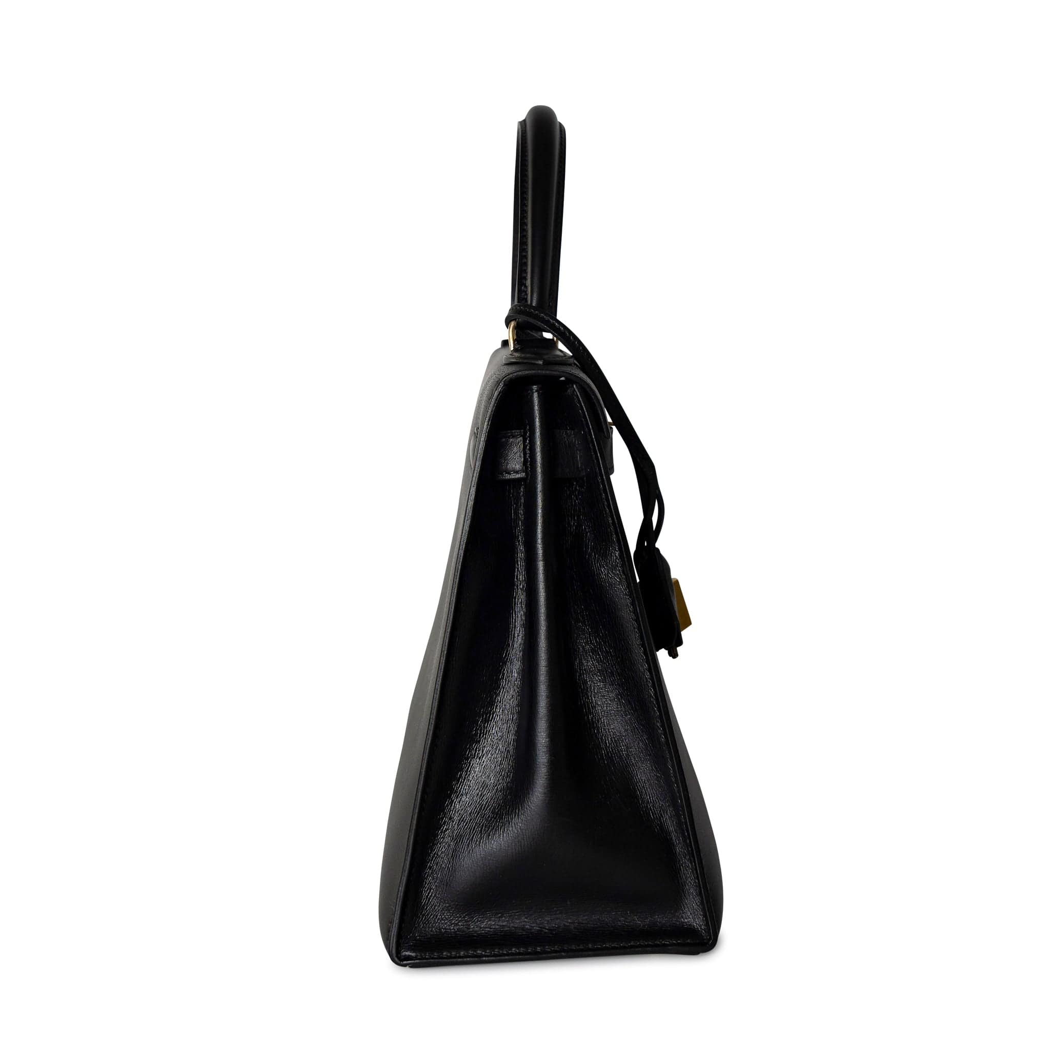 Hermes Handbag Black Kelly Sellier 28 Box Calfskin Gold Plated Hardware M Circle Stamp - Redeluxe