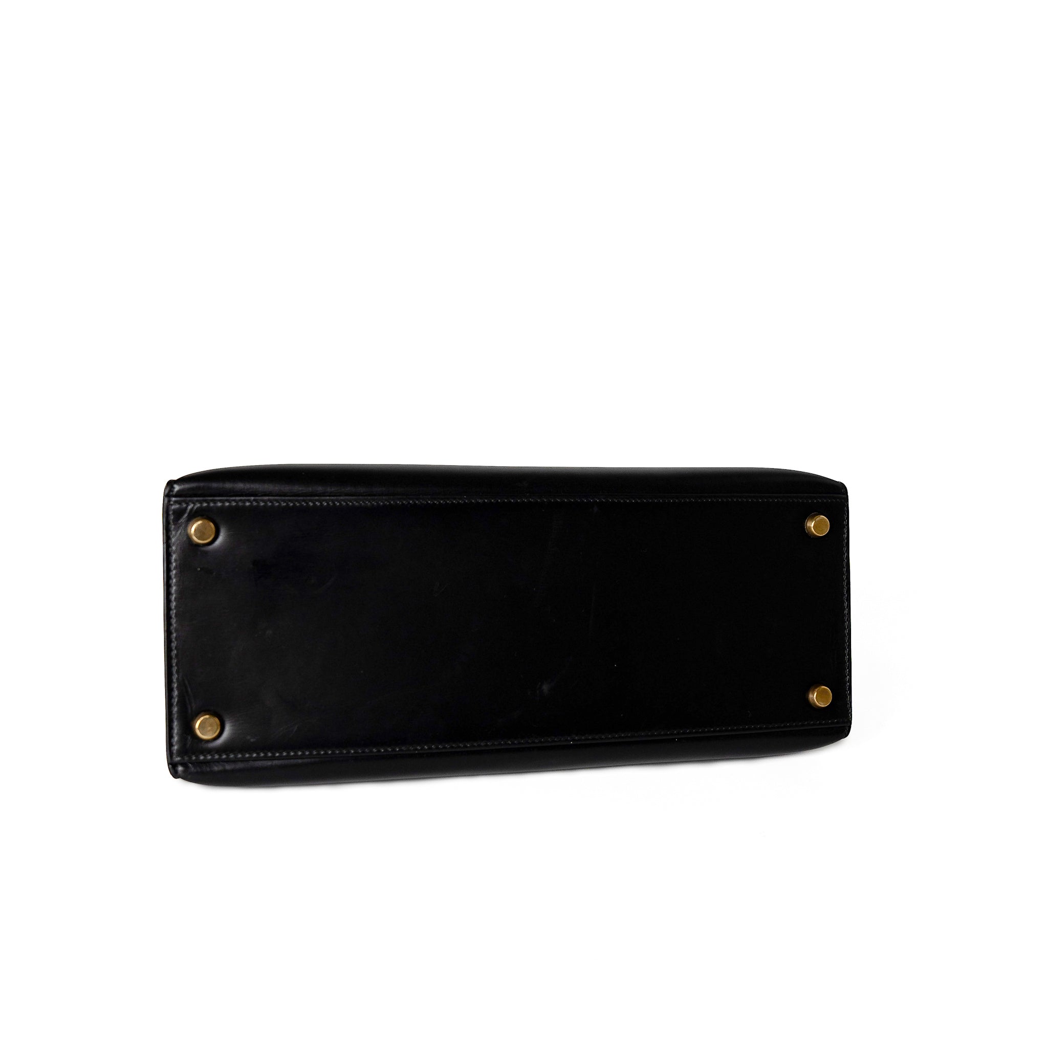 Hermes Handbag Black Kelly Sellier 28 Box Calfskin Gold Plated Hardware M Circle Stamp - Redeluxe