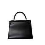 Hermes Handbag Black Kelly Sellier 28 Box Calfskin Gold Plated Hardware M Circle Stamp - Redeluxe