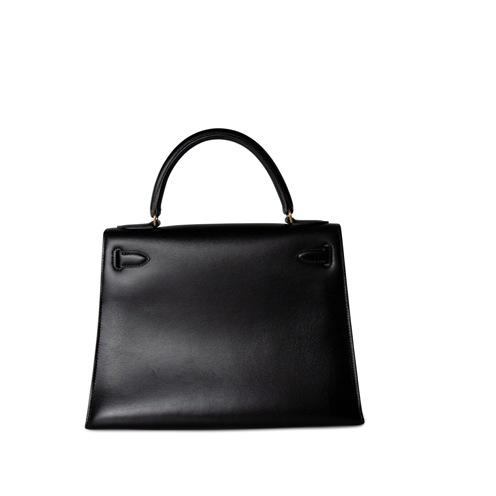Hermes Handbag Black Kelly Sellier 28 Box Calfskin Gold Plated Hardware M Circle Stamp - Redeluxe