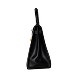 Hermes Handbag Black Kelly Sellier 28 Box Calfskin Gold Plated Hardware M Circle Stamp - Redeluxe