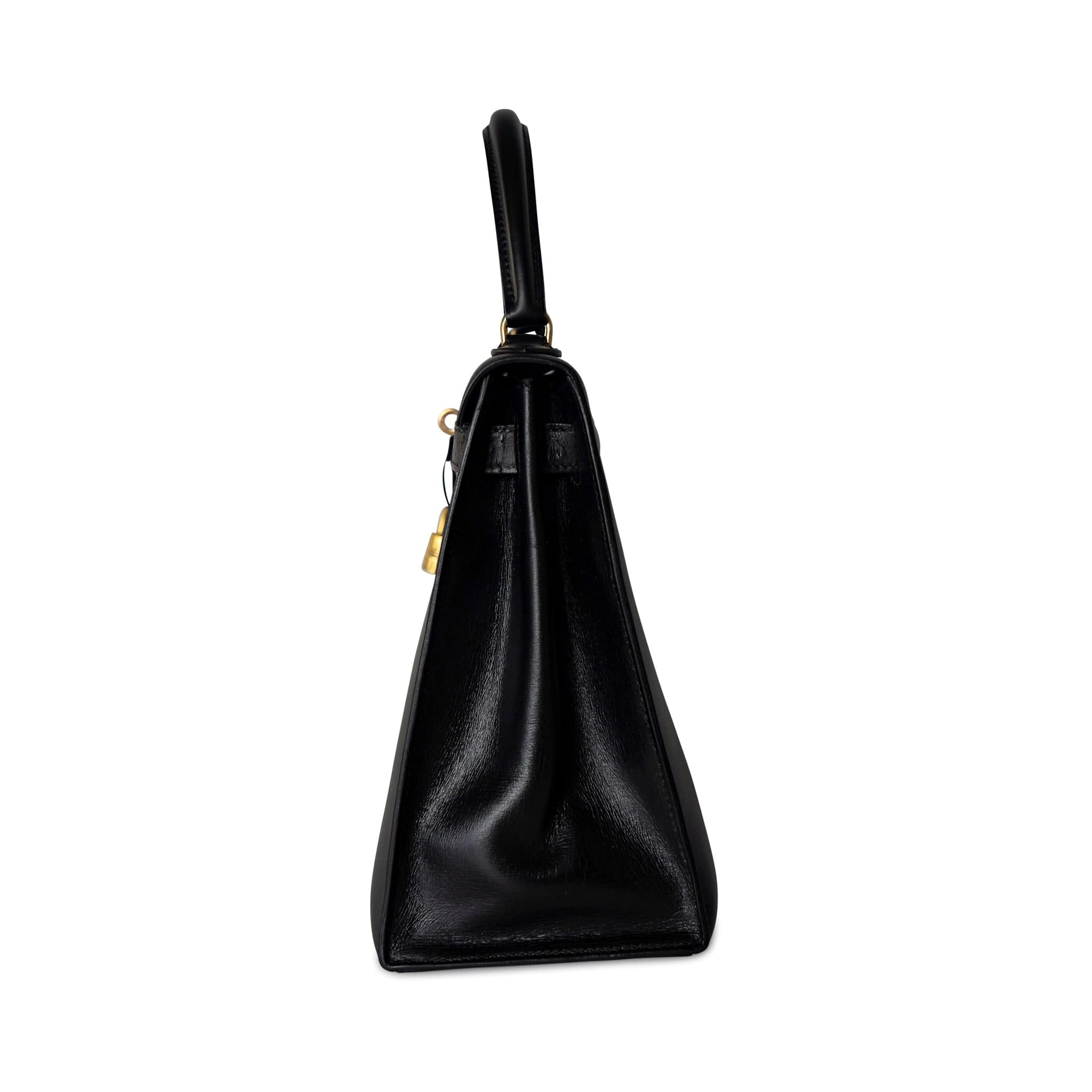 Hermes Handbag Black Kelly Sellier 28 Box Calfskin Gold Plated Hardware M Circle Stamp - Redeluxe