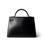 Hermes Handbag Black Kelly Sellier 32 Black Box Calfskin Gold Plated (U) Stamp - Redeluxe