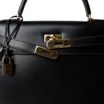 Hermes Handbag Black Kelly Sellier 32 Black Box Calfskin Gold Plated (U) Stamp - Redeluxe