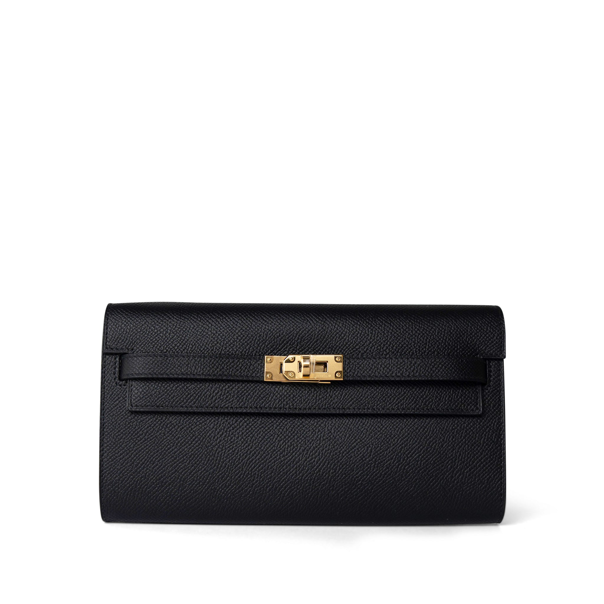 Hermes Handbag Black Kelly Wallet To Go Black Veau Epsom Gold Plated B Stamp - Redeluxe