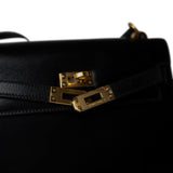 Hermes Handbag Black Mini Kelly Sellier 20 Black Box Calfskin Gold Plated P Circle Stamp - Redeluxe