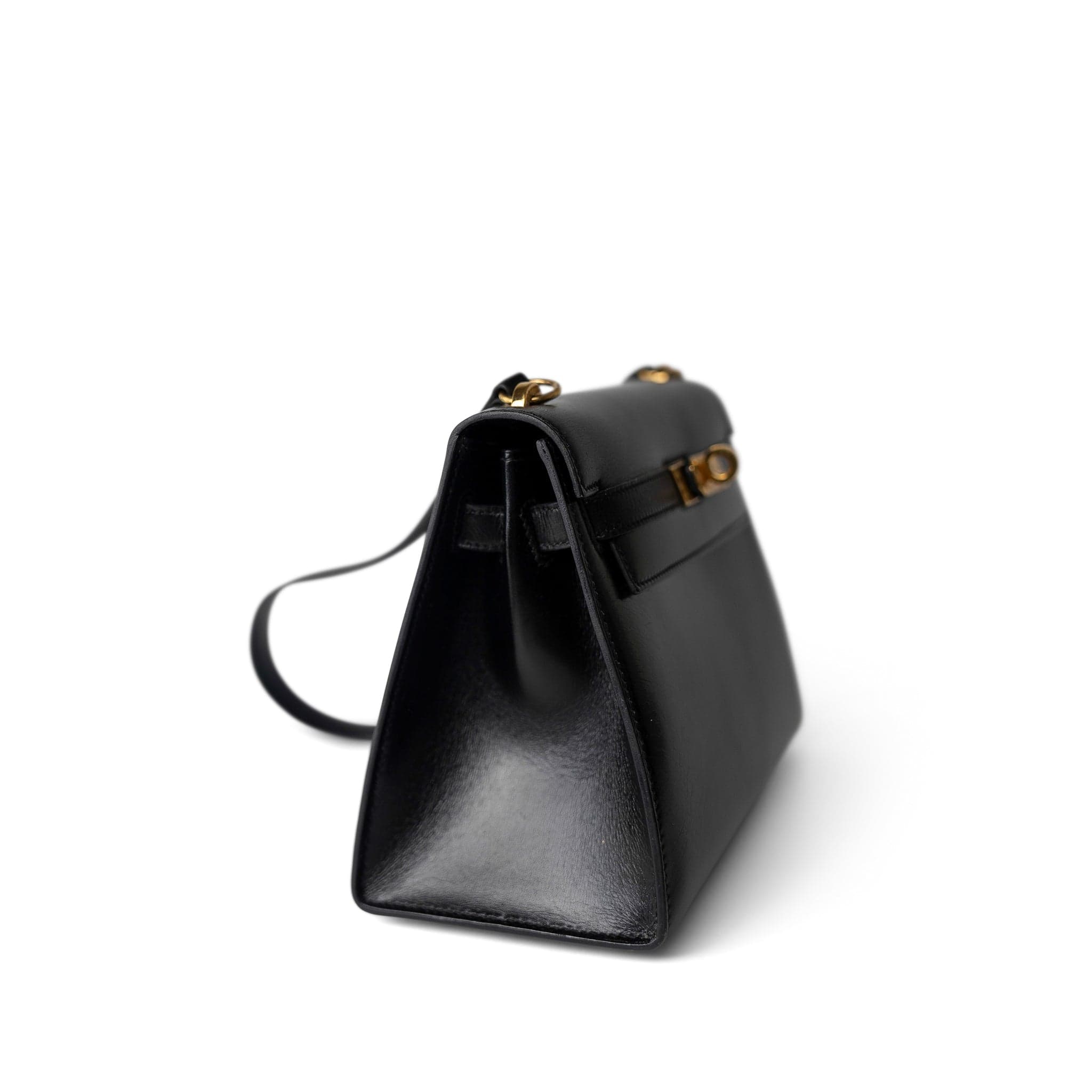Hermes Handbag Black Mini Kelly Sellier 20 Black Box Calfskin Gold Plated P Circle Stamp - Redeluxe