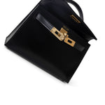 Hermes Handbag Black Mini Kelly Sellier Noir Box Calfskin Gold Plated Z Stamp - Redeluxe