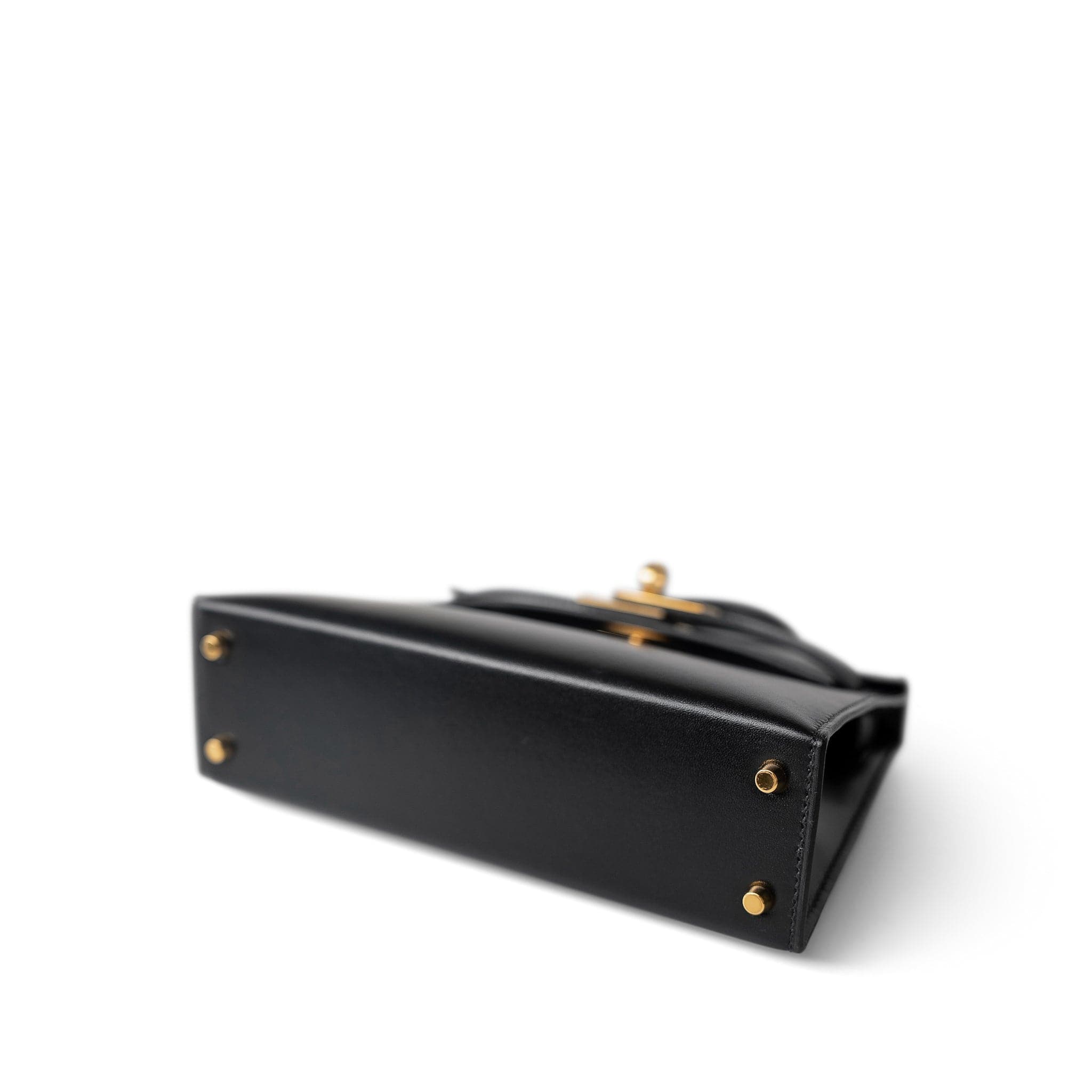 Hermes Handbag Black Mini Kelly Sellier Noir Box Calfskin Gold Plated Z Stamp - Redeluxe
