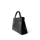 Hermes Handbag Black Mini Kelly Sellier Noir Box Calfskin Gold Plated Z Stamp - Redeluxe