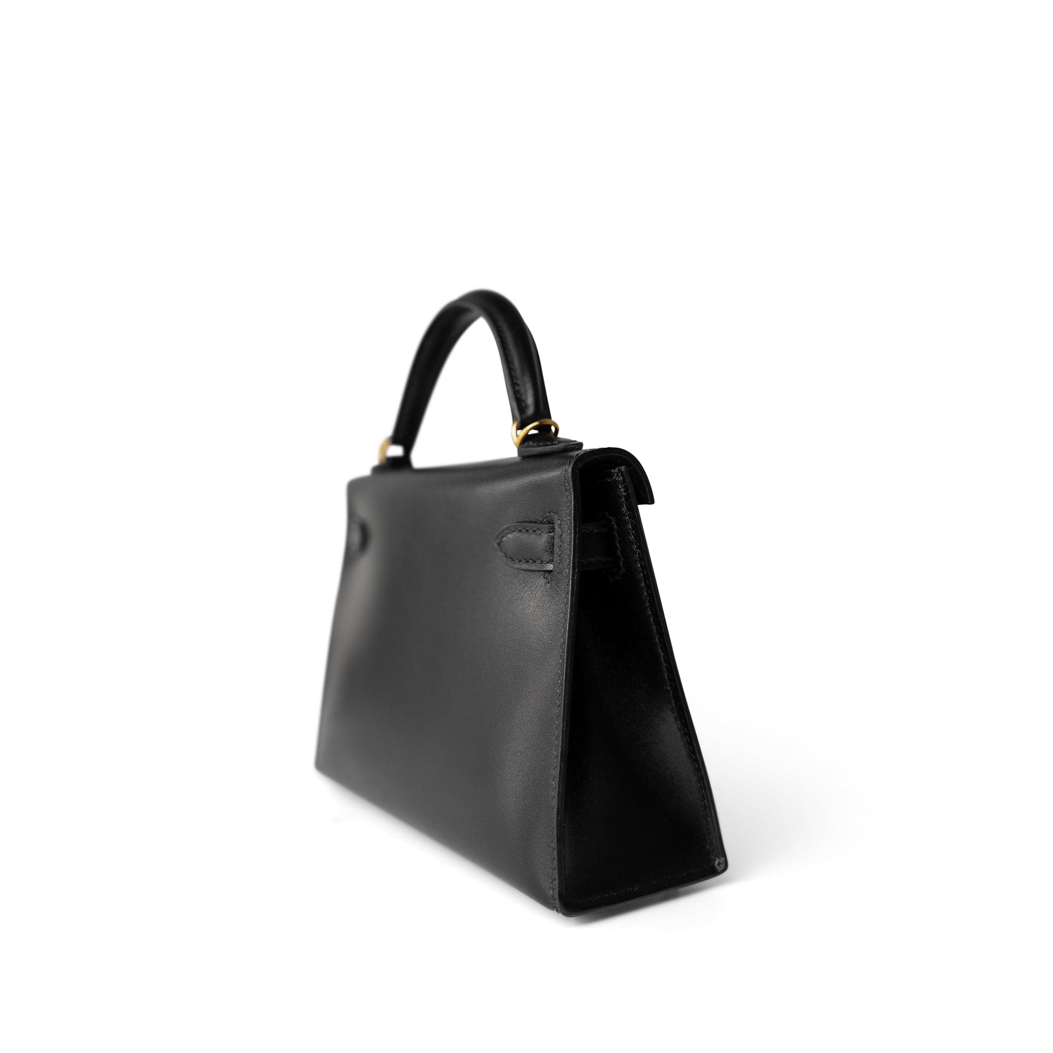 Hermes Handbag Black Mini Kelly Sellier Noir Box Calfskin Gold Plated Z Stamp - Redeluxe