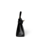Hermes Handbag Black Mini Kelly Sellier Noir Box Calfskin Gold Plated Z Stamp - Redeluxe