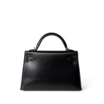 Hermes Handbag Black Mini Kelly Sellier Noir Box Calfskin Gold Plated Z Stamp - Redeluxe