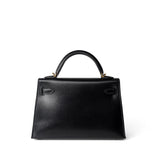 Hermes Handbag Black Mini Kelly Sellier Noir Box Calfskin Gold Plated Z Stamp - Redeluxe