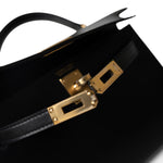 Hermes Handbag Black Mini Kelly Sellier Noir Box Calfskin Gold Plated Z Stamp - Redeluxe