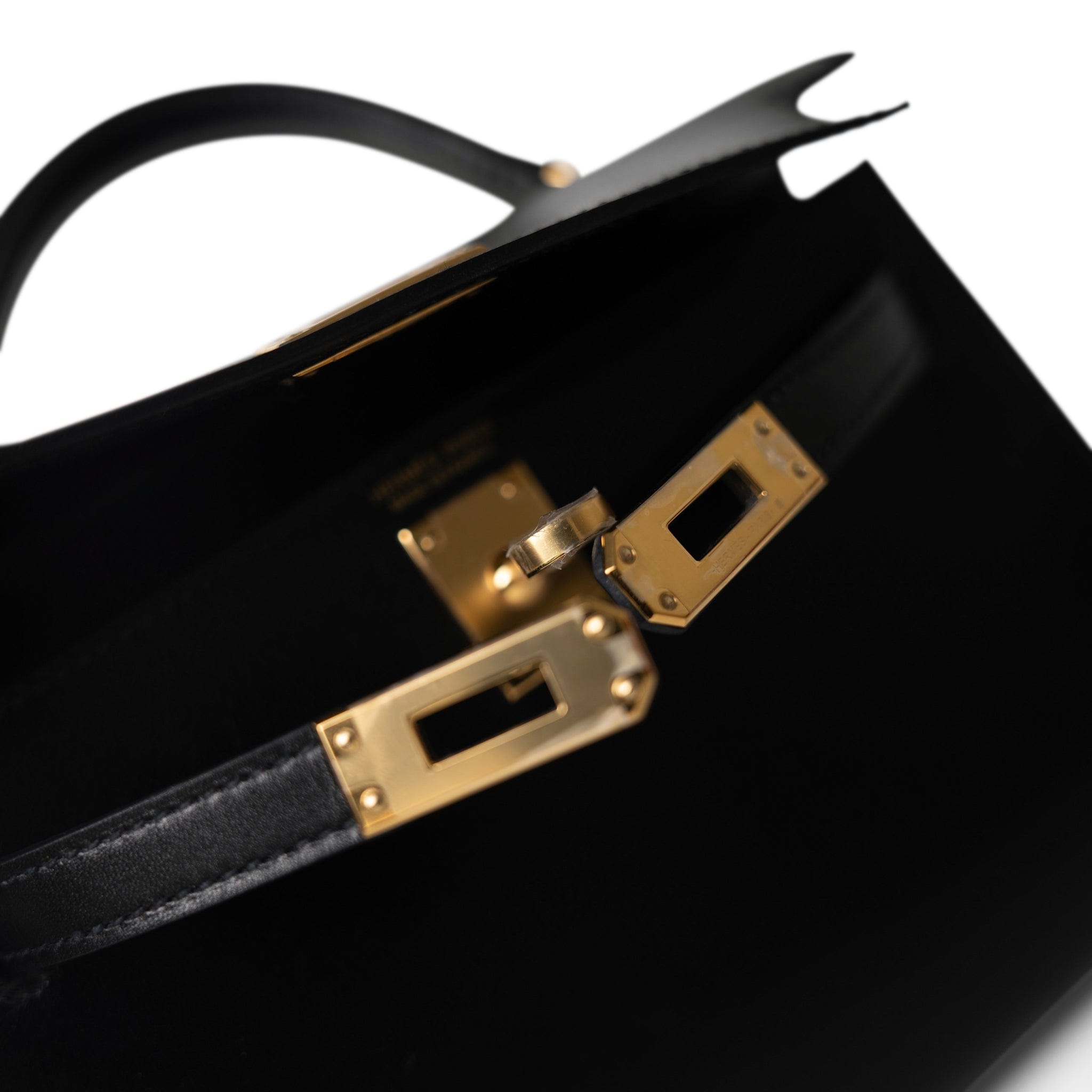 Hermes Handbag Black Mini Kelly Sellier Noir Box Calfskin Gold Plated Z Stamp - Redeluxe