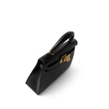 Hermes Handbag Black Mini Kelly Sellier Noir Box Calfskin Gold Plated Z Stamp - Redeluxe