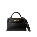 Hermes Handbag Black Mini Kelly Sellier Noir Box Calfskin Gold Plated Z Stamp - Redeluxe