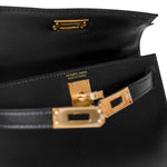 Hermes Handbag Black Mini Kelly Sellier Noir Box Calfskin Gold Plated Z Stamp - Redeluxe