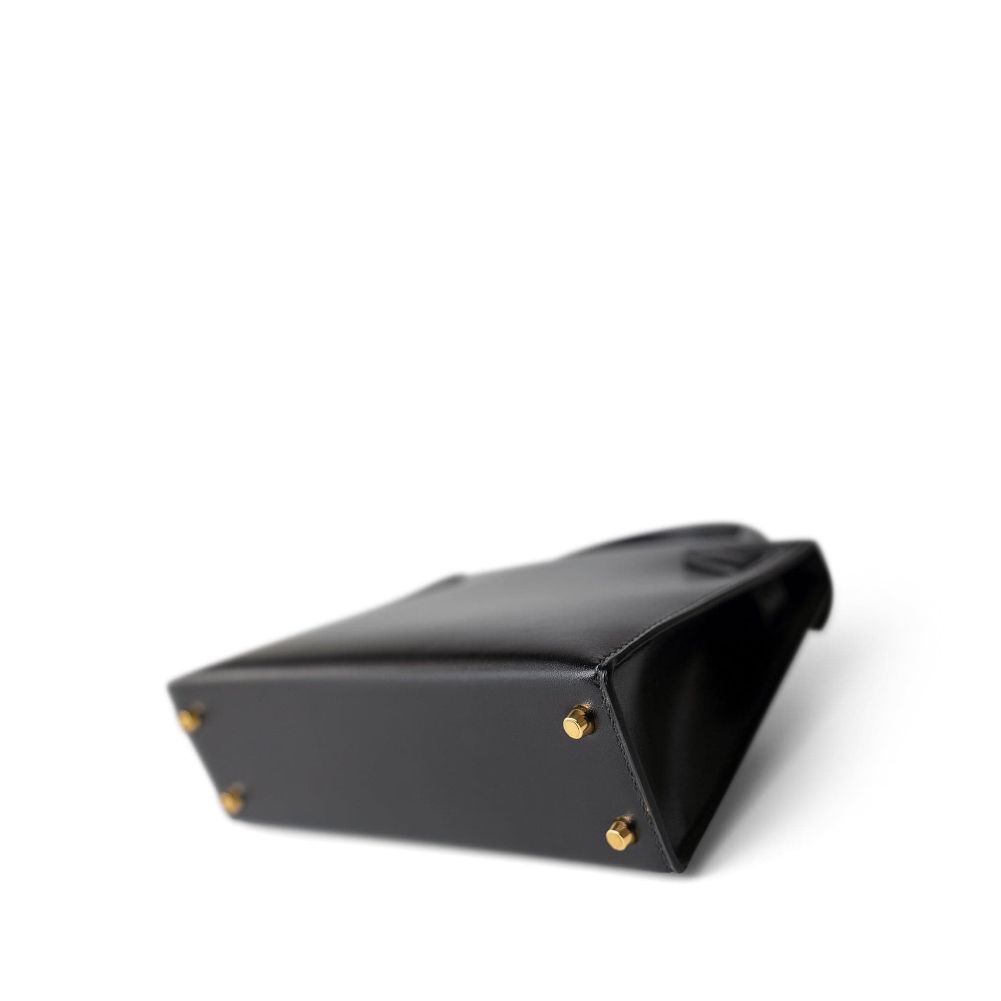 Hermes Handbag Black Mini Kelly Sellier Noir Box Calfskin Gold Plated Z Stamp - Redeluxe