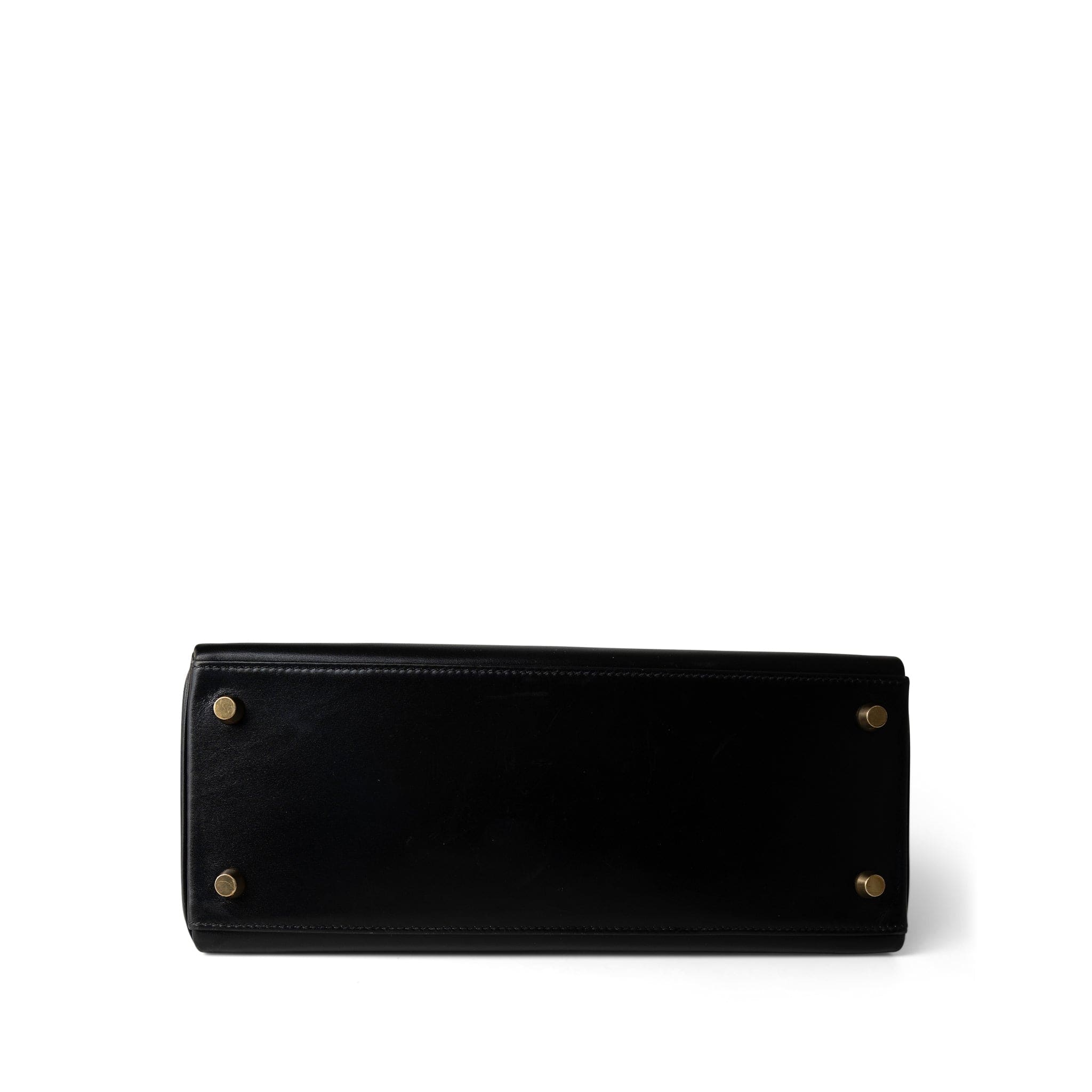 Hermes Handbag Black Vintage Kelly 28 Black Box Calfskin Gold Plated X Circle Stamp w/ Wallet - Redeluxe