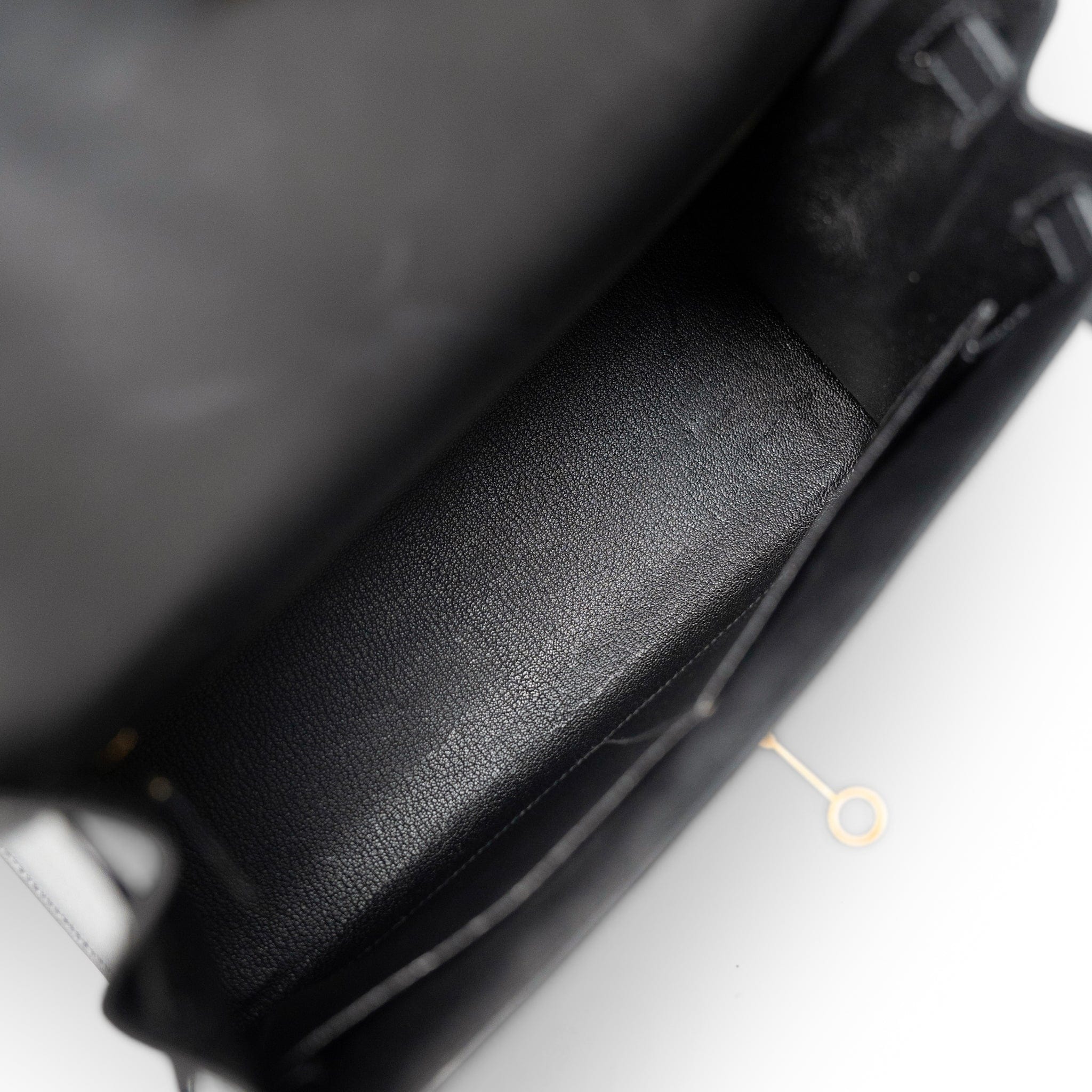 Hermes Handbag Black Vintage Kelly 28 Black Box Calfskin Gold Plated X Circle Stamp w/ Wallet - Redeluxe