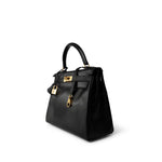 Hermes Handbag Black Vintage Kelly Retourne 28 Black Box Calfskin Gold Plated ￼C Square Stamp - Redeluxe
