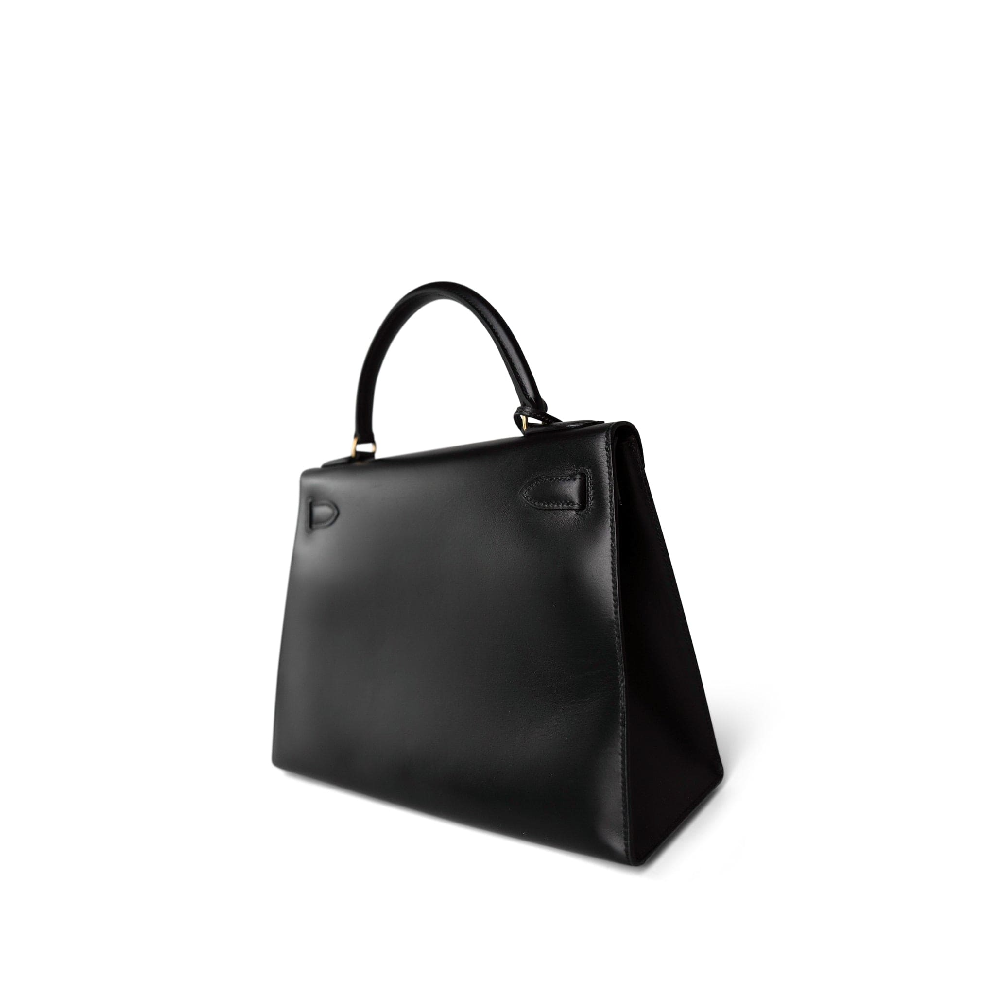 Vintage Kelly Sellier 28 Black Box Calfskin Gold Plated R Circle