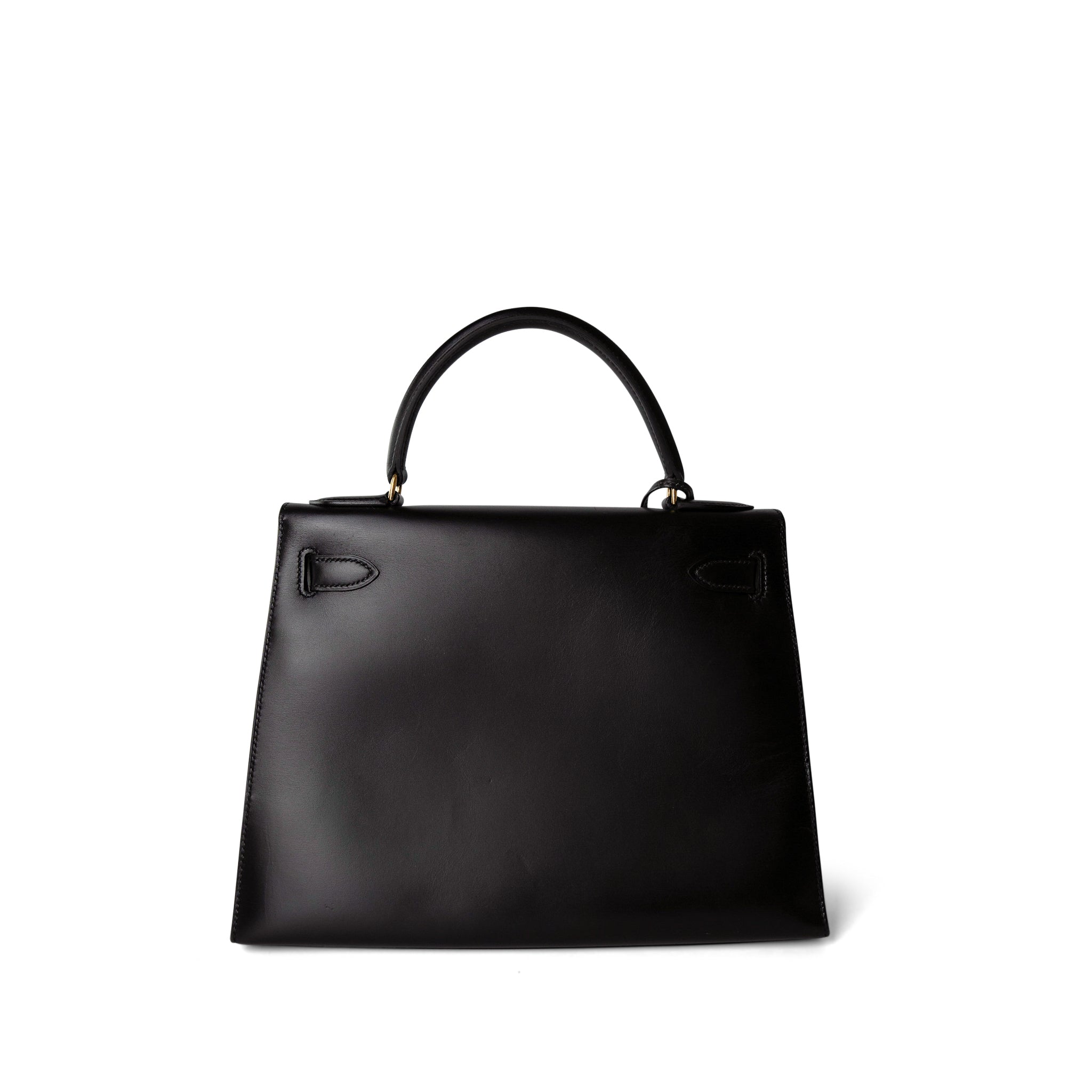 Vintage Kelly Sellier 28 Black Box Calfskin Gold Plated R Circle