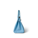 Hermes Handbag Blue Birkin 30 Bleu Celeste Epsom Palladium Plated O Square Stamp - Redeluxe