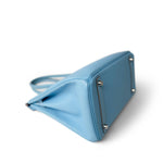 Hermes Handbag Blue Birkin 30 Bleu Celeste Epsom Palladium Plated O Square Stamp - Redeluxe