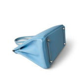 Hermes Handbag Blue Birkin 30 Bleu Celeste Epsom Palladium Plated O Square Stamp - Redeluxe